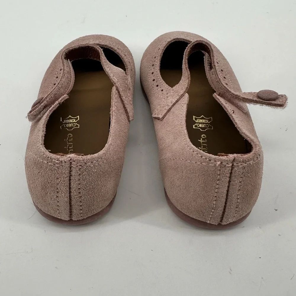 Elephantito Suede Leather Mary Jane Scalloped Edge‎ Pink Girls Size 7 US 24 EU
